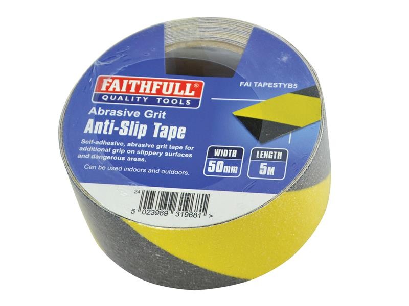 Faithfull FAITAPESTYB5 Anti-Slip Tape 50mm x 5m Black & Yellow Hazard