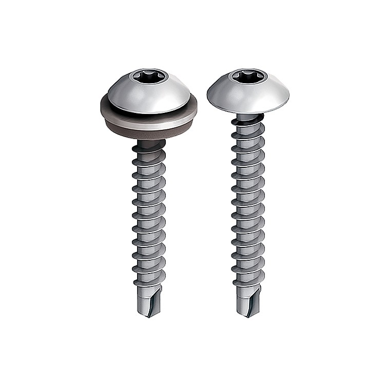 A steel 4.9×35mm self-drilling screw with a sharp drill-point tip and spiral threads along the shaft, suitable for fixing into steel framing.