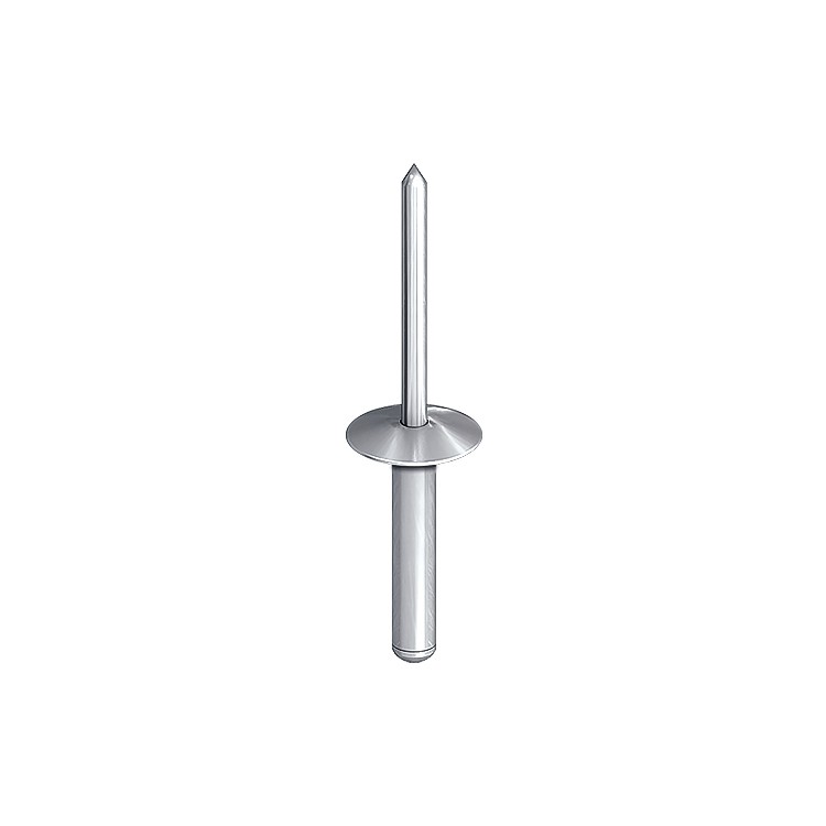 An aluminium 3.2×8mm dome-head blind rivet with a steel mandrel, used for joining sheet materials where access is only available from one side.