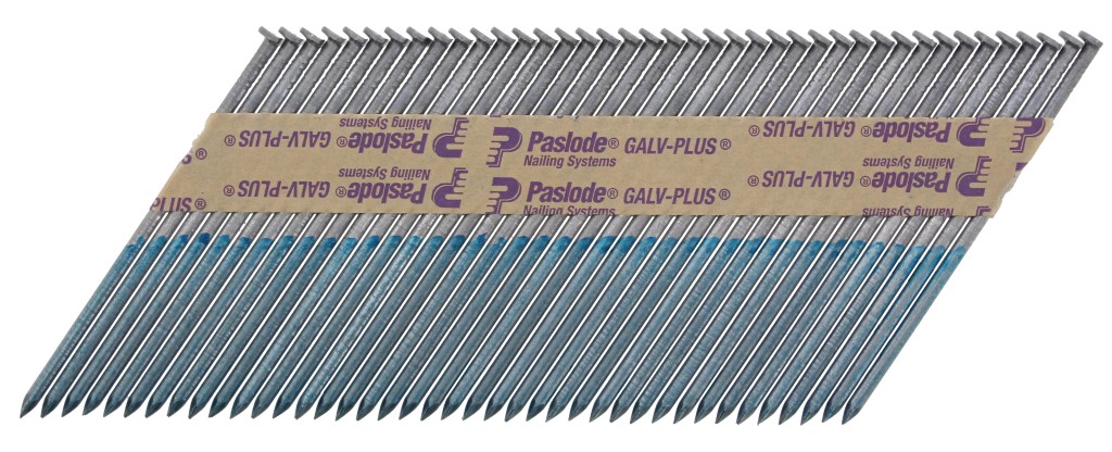 A galvanised wire nail with a flat head and a smooth shank, for general-purpose timber fastening.
