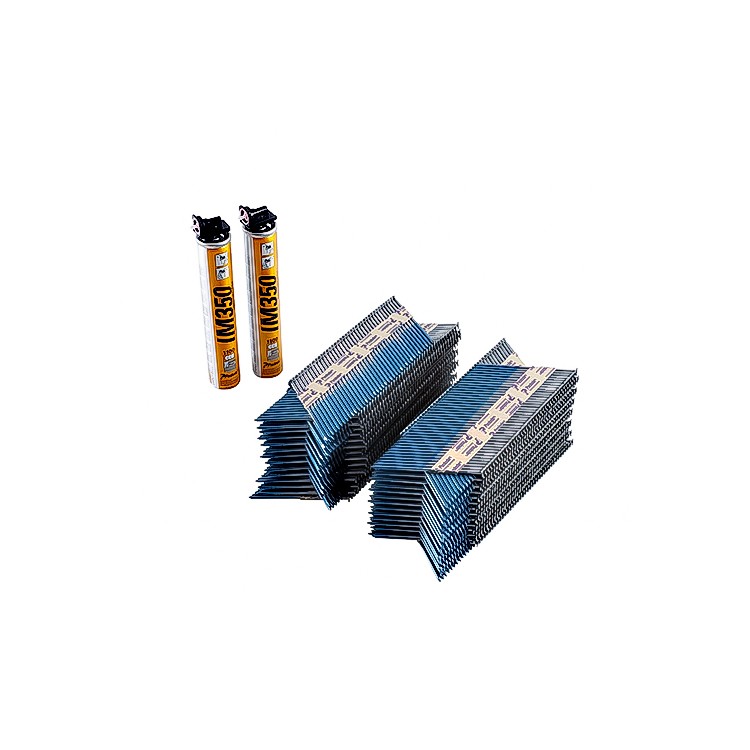Two yellow canisters and several stacks of metal nails are arranged on a white background. The canisters are labeled and placed upright, while the nails are organized in overlapping rows.