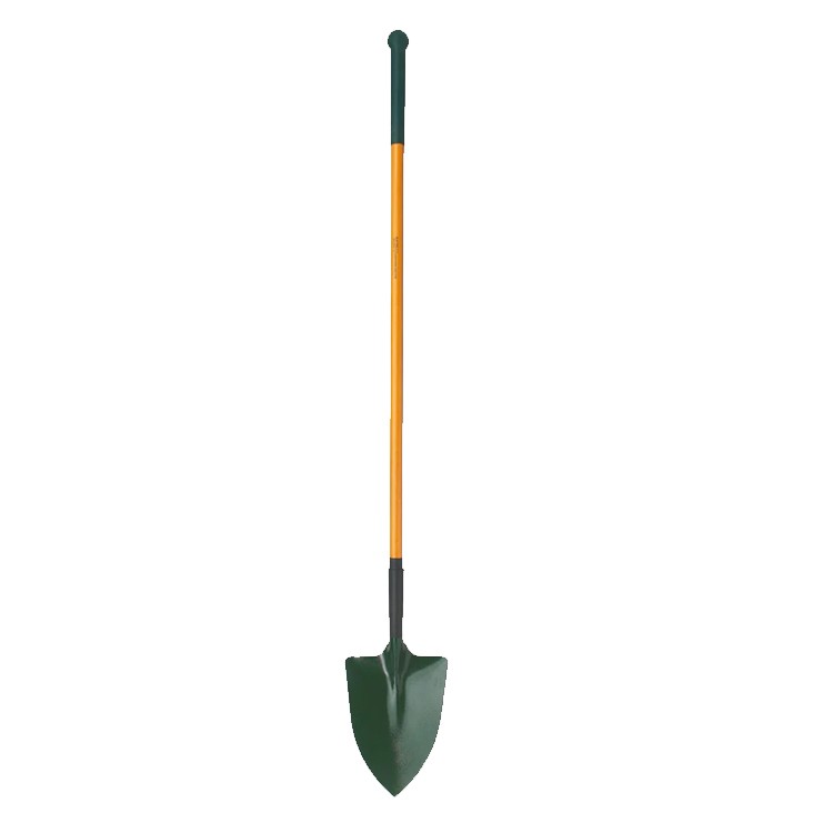A Bulldog short-handled square-bladed spade with a steel blade and a wooden or fibreglass shaft, for general digging work.