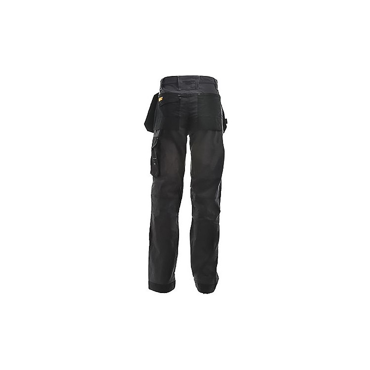 A pair of work trousers designed for use on construction sites and in industrial work environments.,