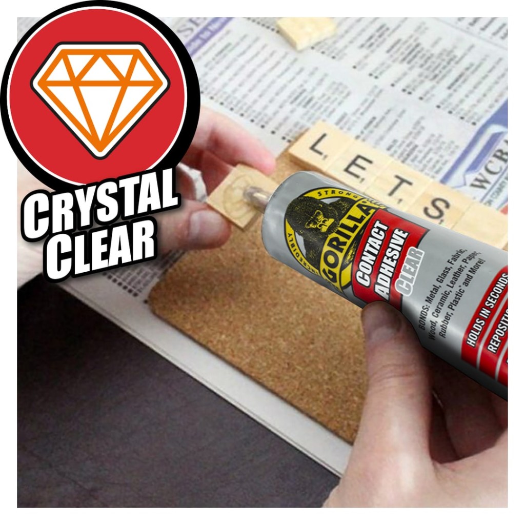 A 75g tin of Gorilla contact adhesive for bonding laminates, rubber, leather, and similar materials.
