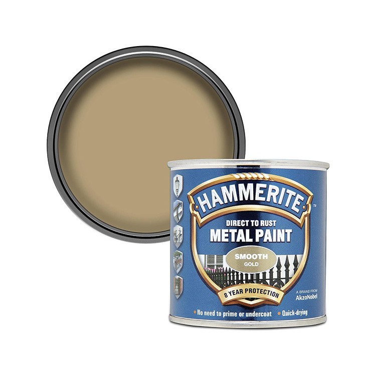 Hammerite HMMSFGO250 Direct to Rust Smooth Finish Metal Paints Gold
