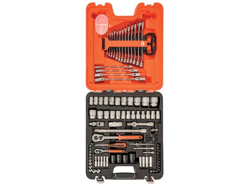 A Bahco socket wrench set with a ratchet handle and multiple socket sizes, for tightening and loosening nuts and bolts.