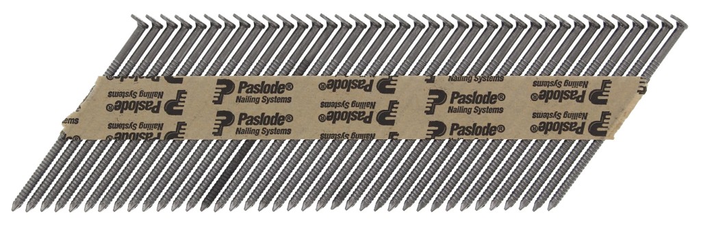 A steel ring-shank nail with annular rings along the shaft for enhanced withdrawal resistance in timber framing.,