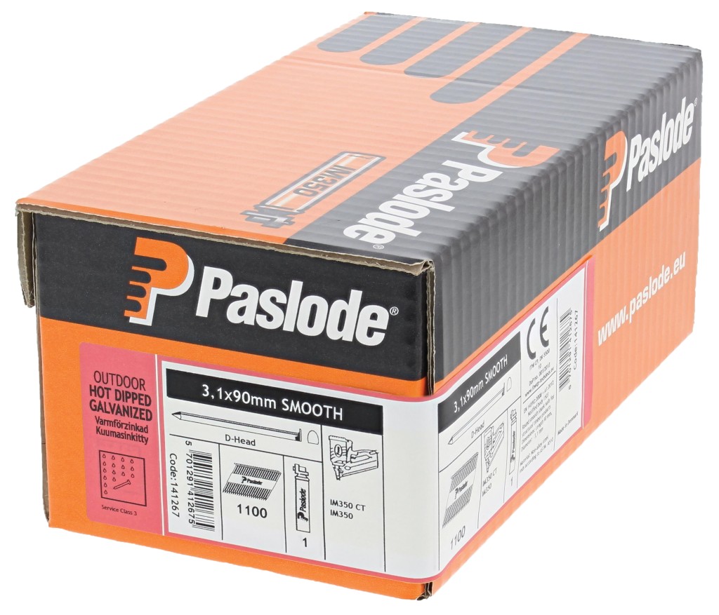 Paslode IM350+ 141235 90mm x 3.1mm Smooth Hot Dip Galv Nail - 2200 box c/w 2 Fuel Cells