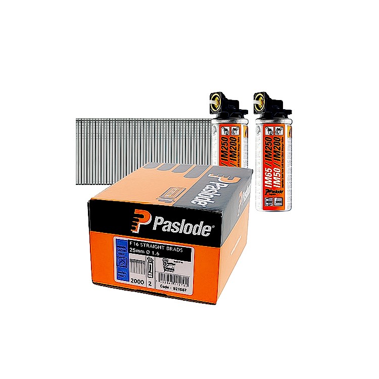 Photo of Paslode IM65 921587 F16 25mm Galv Brad Nails Packs 2000 Box + 2 Fuel Cells