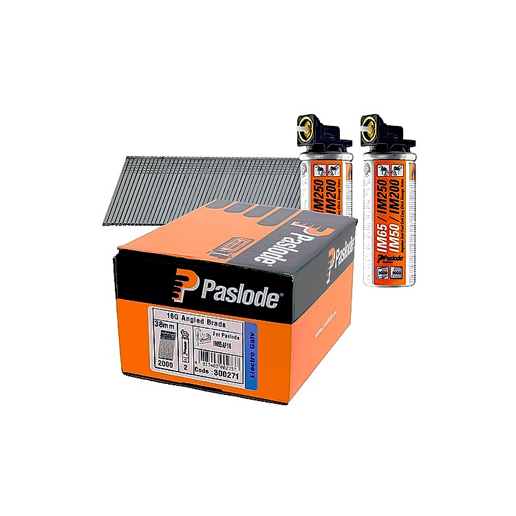 Paslode IM65A 300271 F16 38mm Galv Brad Nails Packs 2000 Box + 2 Fuel Cells