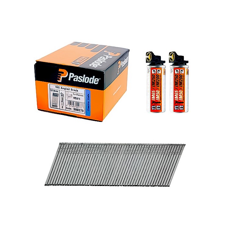 Paslode IM65A 300273 F16 51mm Galv Brad Nails Packs 2000 Box + 2 Fuel Cells