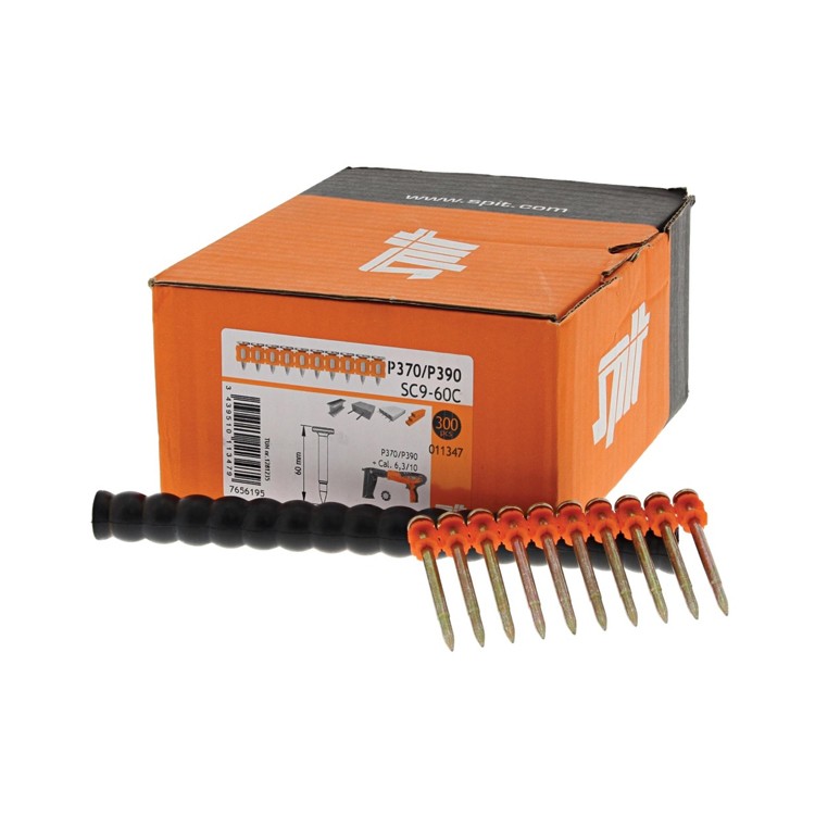 An orange and black Spit cordless power tool, with an ergonomic grip, designed for use on construction and maintenance tasks.