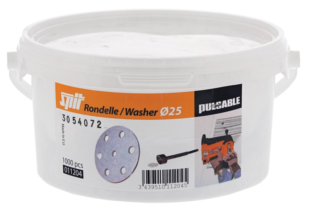 A galvanised flat washer with a central hole for use with a bolt or screw to distribute clamping load and protect the mating surface.,