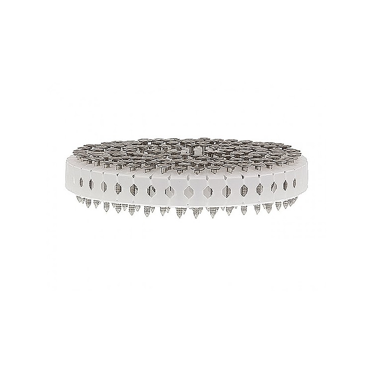 A round, white showerhead with multiple small, evenly spaced silver nozzles on the surface, designed for ceiling or overhead installation.