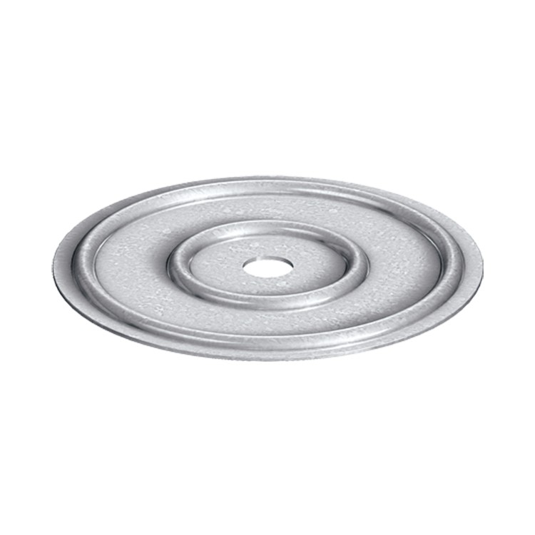 A steel flat washer with a central hole for use with a bolt or screw to distribute clamping load and protect the mating surface.,