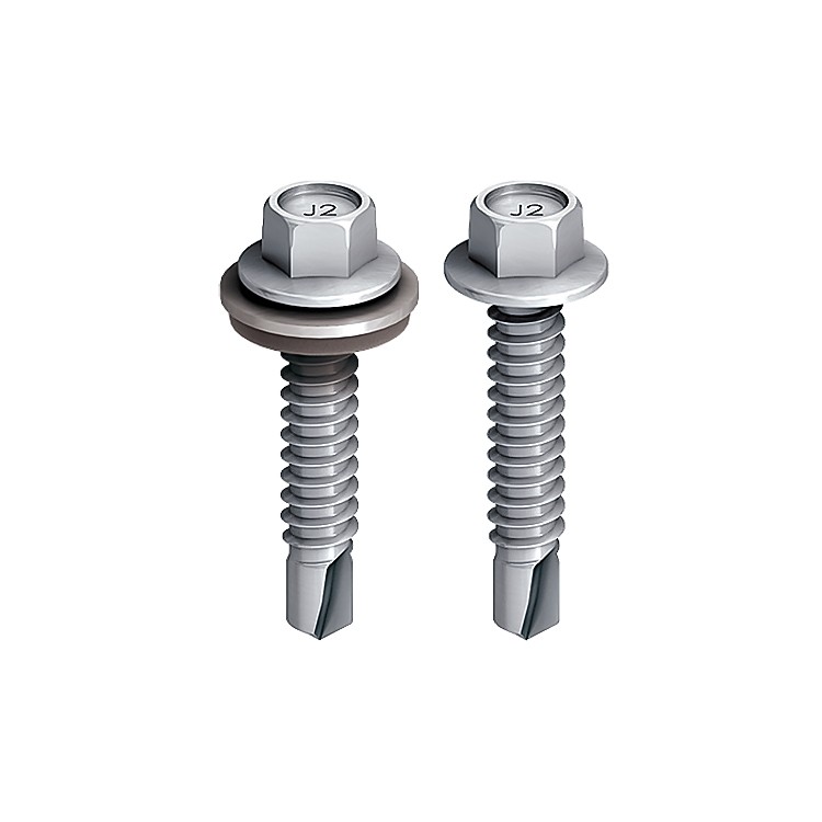 A steel self-drilling screw with a sharp drill-point tip and spiral threads along the shaft, suitable for fixing into steel framing.