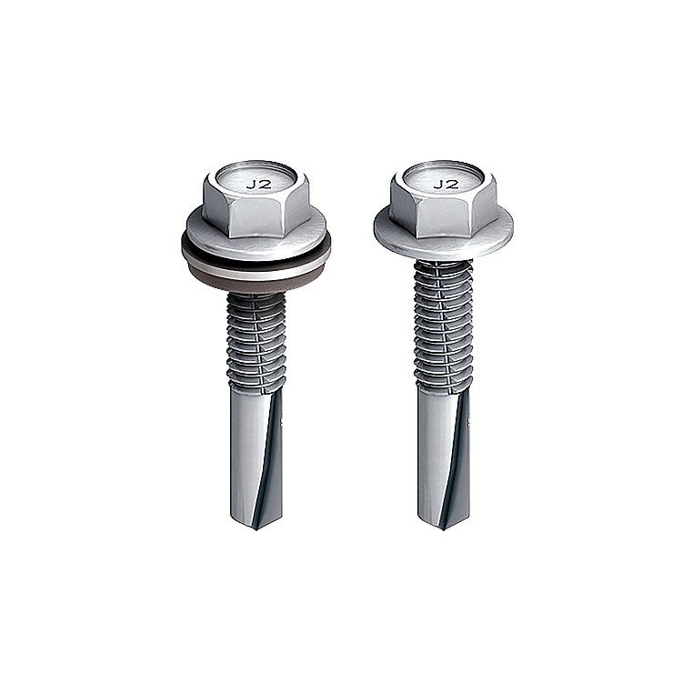 A steel self-drilling screw with a sharp drill-point tip and spiral threads along the shaft, suitable for fixing into steel framing.
