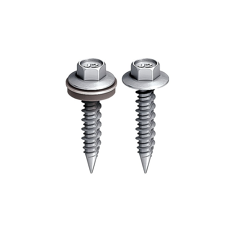 A steel self-drilling screw with a sharp drill-point tip and spiral threads along the shaft, suitable for fixing into steel framing.