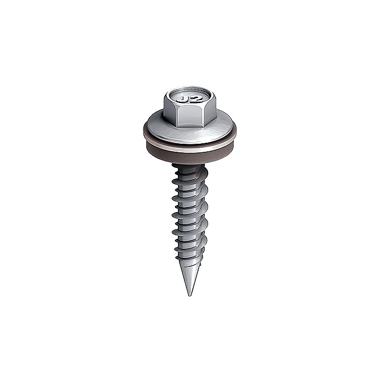 A steel self-drilling screw with a sharp drill-point tip and spiral threads along the shaft, suitable for fixing into steel framing.