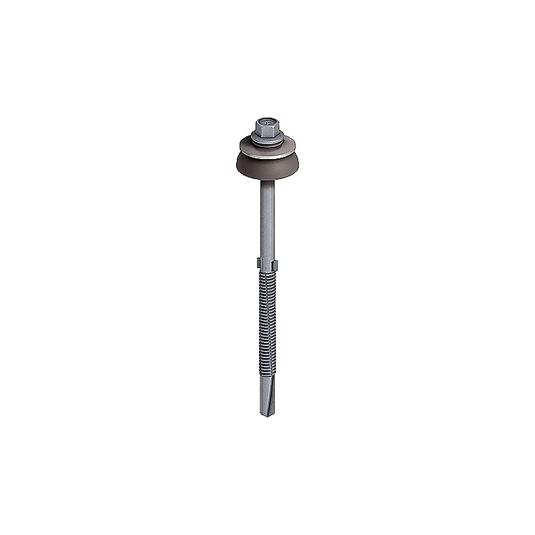 A steel self-drilling screw with a sharp drill-point tip and spiral threads along the shaft, suitable for fixing into steel framing.