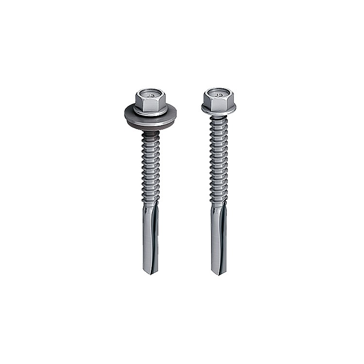 A steel self-drilling screw with a sharp drill-point tip and spiral threads along the shaft, suitable for fixing into steel framing.