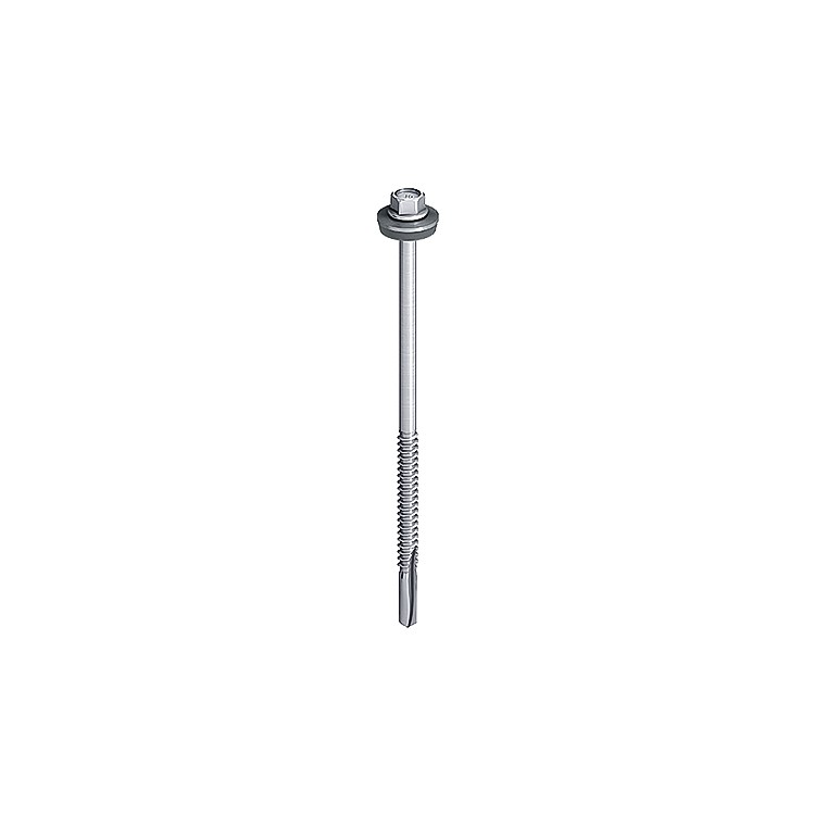 A steel 5.5×40mm self-drilling screw with a sharp drill-point tip and spiral threads along the shaft, suitable for fixing into steel framing.