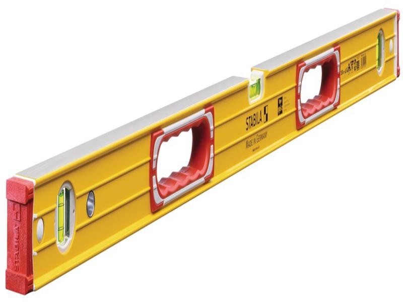A Stabila 60cm spirit level with an extruded aluminium body and accurate vials, for checking horizontal and vertical alignment.