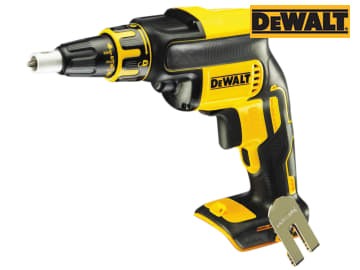 A yellow and black DEWALT cordless power tool, with an ergonomic grip, designed for use on construction and maintenance tasks.