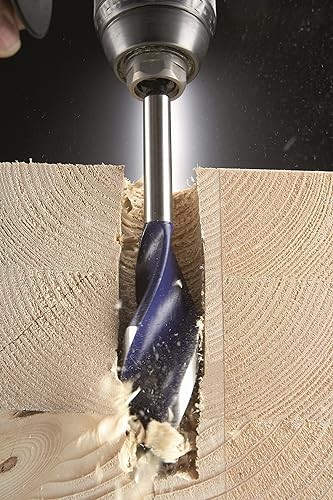 A wood drill bit with a precision-ground tip and fluted shank, for drilling into timber and sheet wood.