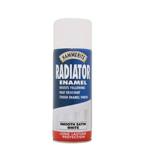 A 400ml tin of Hammerite satin-finish metal paint, for protecting and decorating metal surfaces.