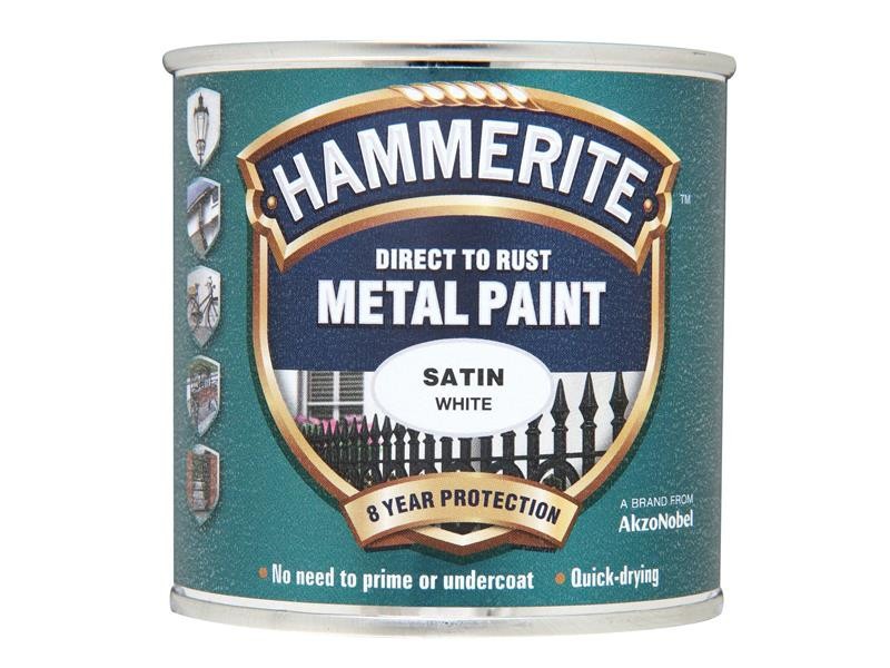 Hammerite HMMSATW750 Direct to Rust Satin Finish Metal Paint White 750ml