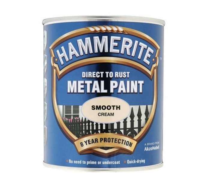 A 750ml tin of Hammerite smooth-finish metal paint, for protecting and decorating metal surfaces.
