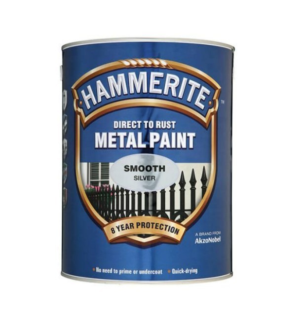 Hammerite HMMSFS5L Direct to Rust Smooth Finish Metal Paint Silver 5 Litre