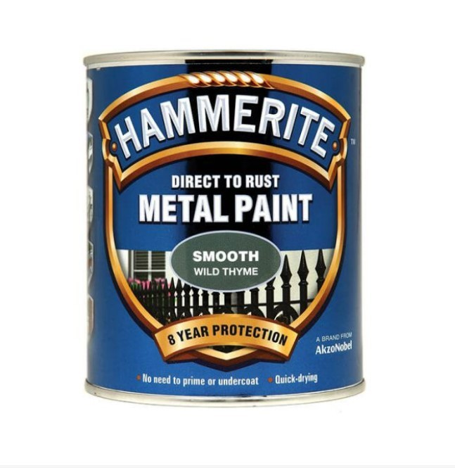 A 750ml tin of Hammerite smooth-finish metal paint, for protecting and decorating metal surfaces.