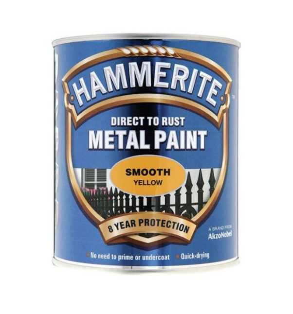 Hammerite HMMSFY750 Direct to Rust Smooth Finish Metal Paint Yellow 750ml