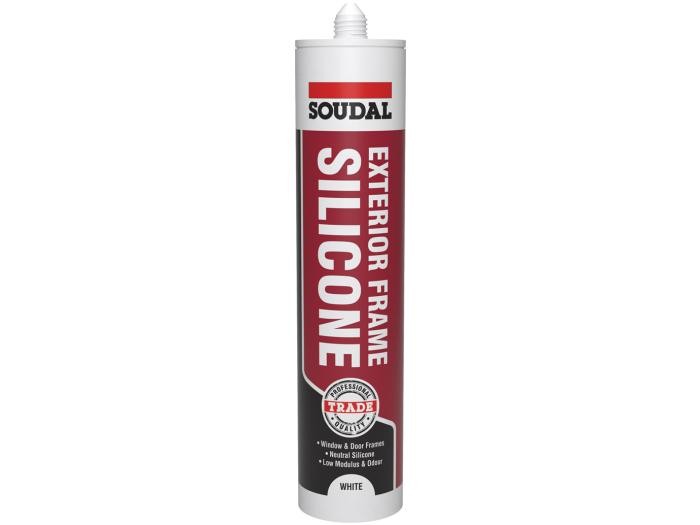 A 270ml cartridge of white silicone sealant with a flexible cured finish, for sealing joints around kitchens, bathrooms, and windows.