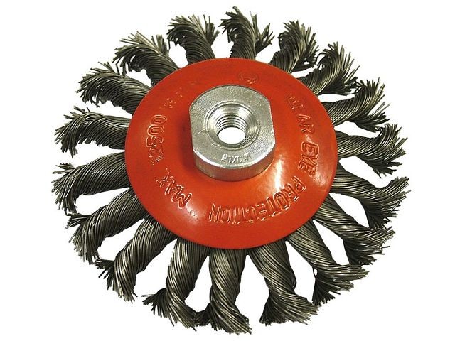 Faithfull FAIWBTC100MC Conical Wire Brush 100mm M10x1.5 Bore, 0.50mm Wire