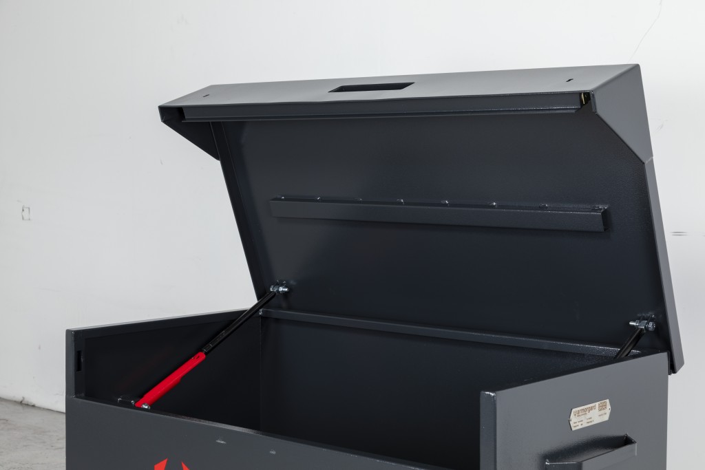 A steel Armorgard steel tool chest with multiple drawers, a locking lid, and rubber-lined interior, for organising and storing hand tools.