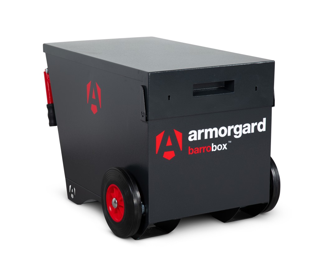 A steel Armorgard heavy-duty site storage unit with a steel construction, secure locking, and a load-rated base.