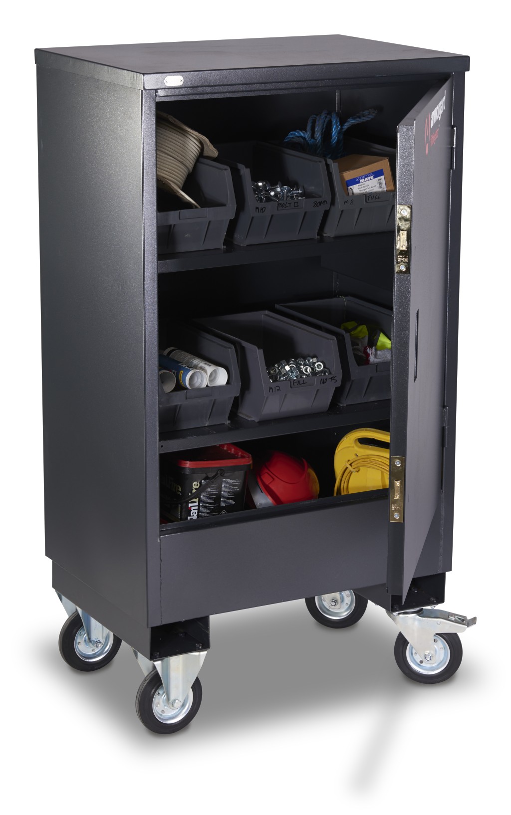 A steel Armorgard heavy-duty site storage unit with a steel construction, secure locking, and a load-rated base.
