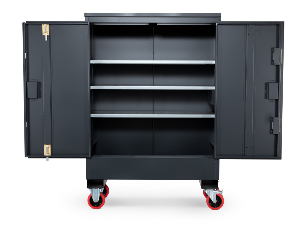 A steel Armorgard heavy-duty site storage unit with a steel construction, secure locking, and a load-rated base.