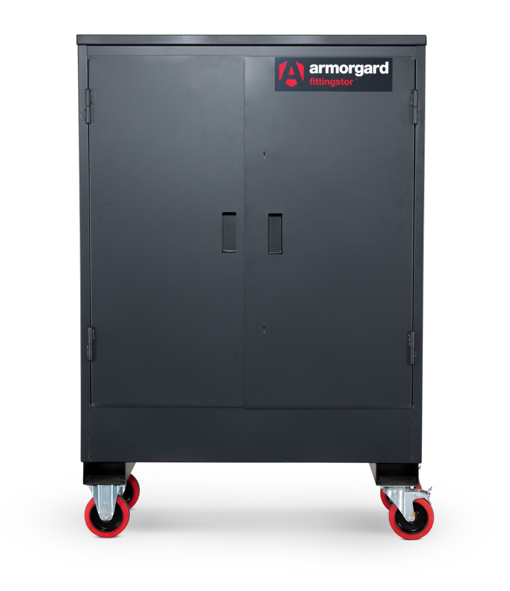 A steel Armorgard heavy-duty site storage unit with a steel construction, secure locking, and a load-rated base.
