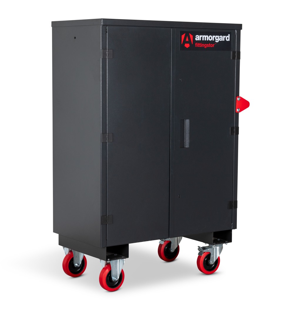 A steel Armorgard heavy-duty site storage unit with a steel construction, secure locking, and a load-rated base.