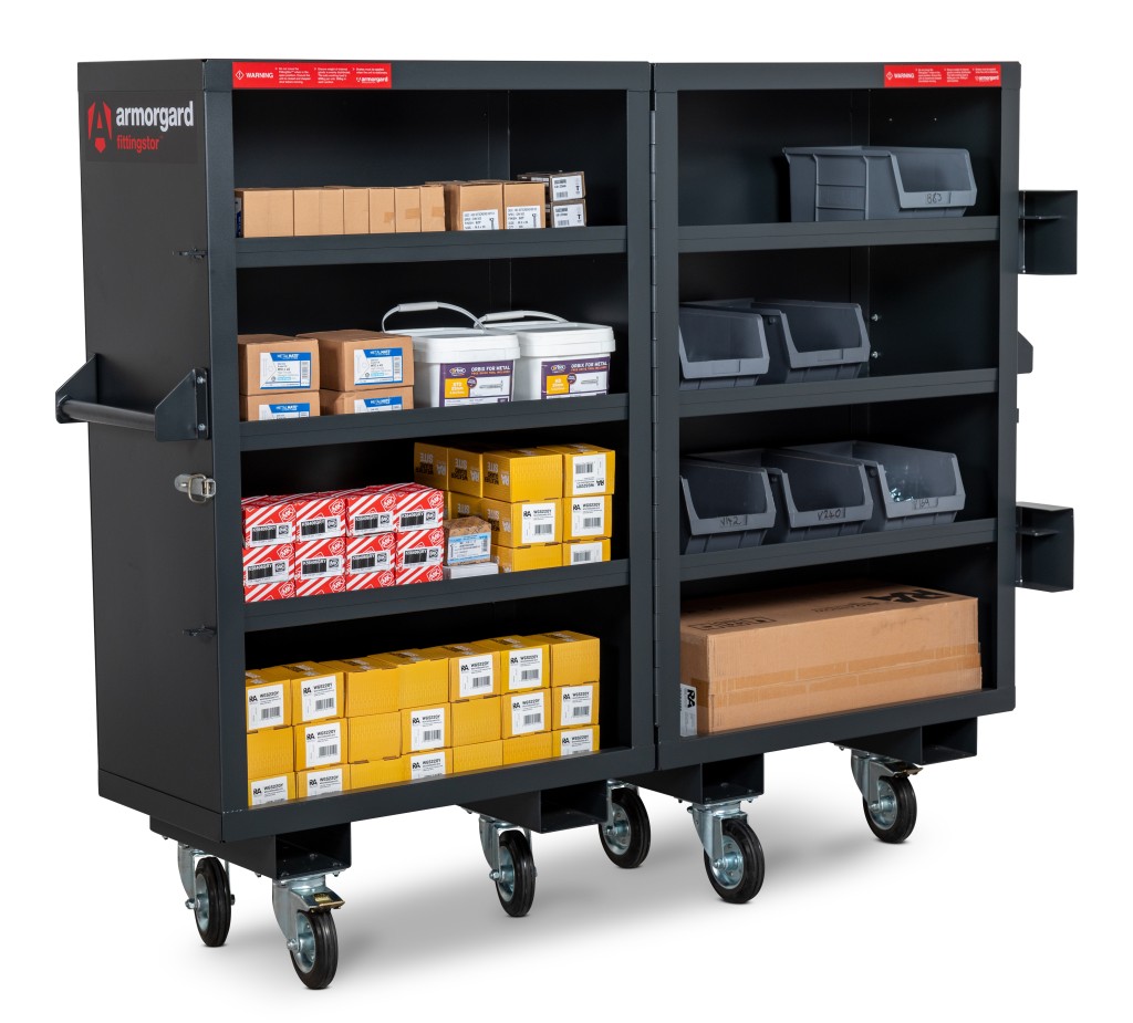 A steel Armorgard heavy-duty site storage unit with a steel construction, secure locking, and a load-rated base.