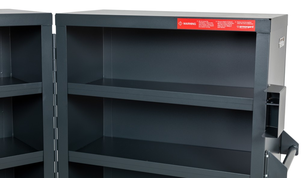 A steel Armorgard heavy-duty site storage unit with a steel construction, secure locking, and a load-rated base.