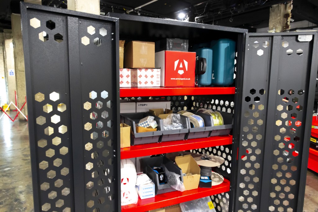 A steel Armorgard heavy-duty site storage unit with a steel construction, secure locking, and a load-rated base.