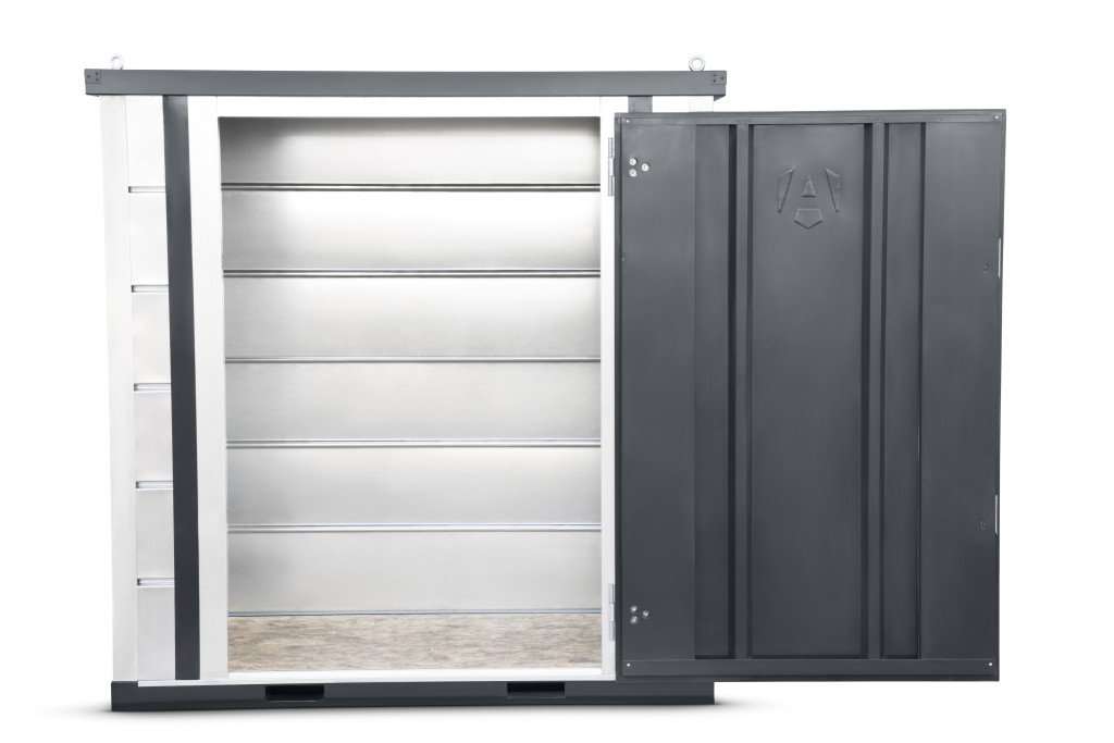 A steel Armorgard heavy-duty site storage unit with a steel construction, secure locking, and a load-rated base.
