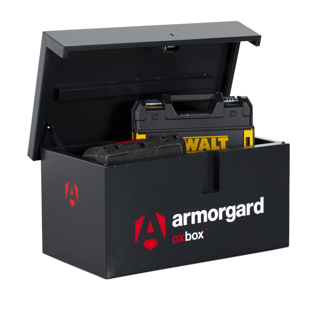 A steel Armorgard steel tool chest with multiple drawers, a locking lid, and rubber-lined interior, for organising and storing hand tools.