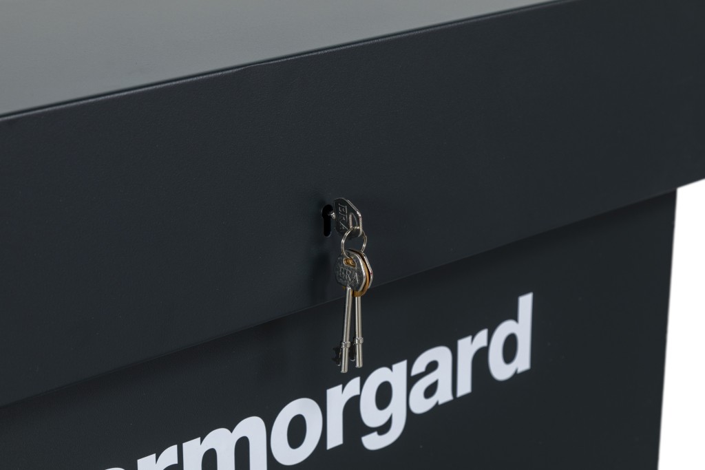 A steel Armorgard steel tool chest with multiple drawers, a locking lid, and rubber-lined interior, for organising and storing hand tools.