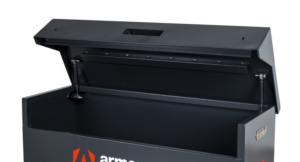 A steel Armorgard steel tool chest with multiple drawers, a locking lid, and rubber-lined interior, for organising and storing hand tools.